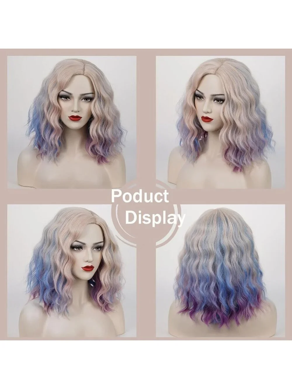 Women's 14 Inch Colorful Wavy Bob Wig Short Curly Synthetic Heat Resistant